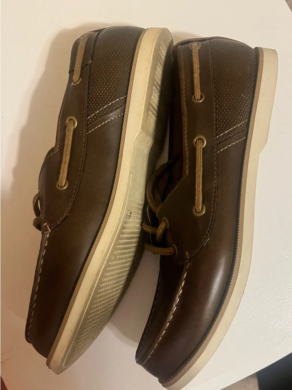 Vintage- SONOMA Men's Dark Brown Leather Lace-Up Boat Shoes with Tan Laces-10